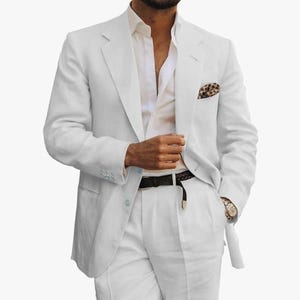 Vintage Pure White Linen 2 piece suit for Summer, Wedding Suits, Pure linen suit for men, Party Wear Suits, Linen Tuxedo for Him, Best Gift.