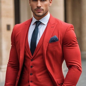 Men&#39;s Slim Fit 3 Piece Red Two Button Suit, Party Wear Suit ,Men Red Suit Vest Pants, Red Tuxedo, Red Wedding, engagement Suits, Groom Suit.