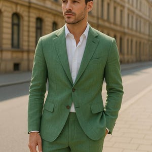 Linen Green Suit, Linen Wedding Wear, Party Wear Suit, Men Green Suit Linen Wedding Suit, Groom Wedding Wear, Men Linen Suit For Prom,Tuxedo