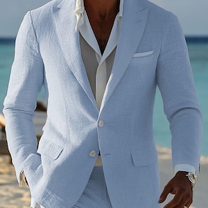 Blue Linen 2-Piece Suit, Party Wear Suit, Men&#39;s Clothing, Jacket For Men, Suit For Prom, Groom Wedding Wear, Wedding Wear Suit Men Clothing.
