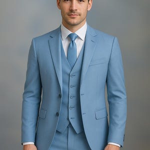 Sky Blue Men&#39;s 2-Piece Suit, Slim Fit Wedding Suit, Sky Blue Tuxedo, Groomsmen Attire, Tailored Prom Suit, Bespoke Formal Wear,Business Suit