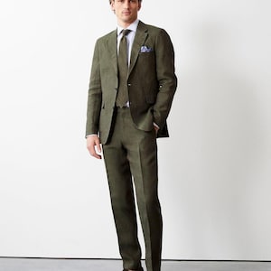 Groomsmen linen suits Men, Olive Green linen 2 Piece, Slim Fit Suit For Men, Groom Wear Green Suit Men, linen Two Piece Suit, Wedding Suit.