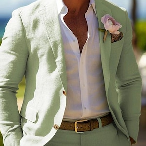 Linen Dusty Green 2-Piece Suit For Men Green Suit, Groom Wedding Wear,  Linen Wedding Suit, Party Wear Suit, Men Linen Suit For Prom Tuxedo.