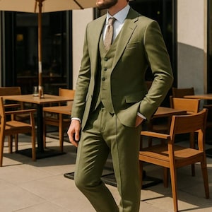 Herrenanzüge, grünes Leinen 3-teilige Anzüge, Bräutigam tragen Anzüge, lässiges Slim Fit-Kleid, Hochzeit 3-teilig, Luxusleinenanzüge, Geschenk für ihn.