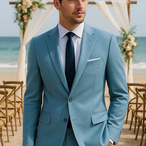 Sky Blue Men's 2-Piece Suit, Groom & Groomsmen Attire Tailored Tuxedo Suits For Him Bespoke Formal Wear, Slim Fit Wedding Suits.