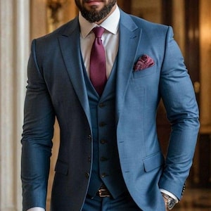 Navy Blue Suit For Men, Three Piece Tuxedo Suit, Slim Fit Suit, Groom And Groomsmen Suit For Wedding, Tailored Suit, Prom Wear Dress.