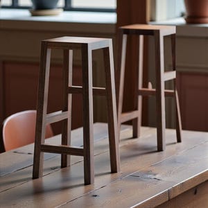 Rustic Wooden Folding Bar Stool, Compact Kitchen Step Stool