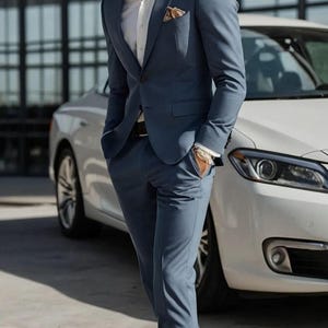 Men's Dusty Blue, Wedding& engagement Suit, Men's Personalized Slim Fit 2-Piece Suit , Groomsman Attire for Elegant Party Wear Suit, Tuxedo.