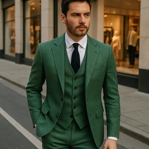 Men Green Suit- Green Three Piece -Suit For Prom- Men Wedding Suit- Men Wedding Clothing -Party Wear Suit - Suit For Groom- Men Suit- Tuxedo