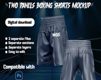 Mockup di pantaloncini da boxe 3D: design a due pannelli (modello Photoshop)