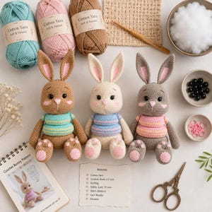 Mönster för virkad stapelring för kaniner | Amigurumi-kaninleksak i PDF-format, pedagogisk stapelleksak för babyn, påskhare och babyshowerpresent