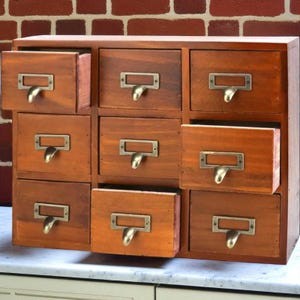 Vintage Wooden Apothecary Desk Cabinet – 9-Drawer Organizer for Home Office, Tea & Vanity Storage