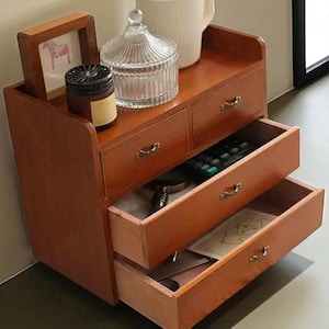 TimberNest Vintage Organizer – Rustic Wooden Countertop Drawer Box for Crafts, Office & Jewelry Storage