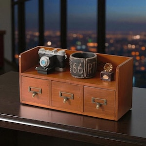 HeritageWood Drawer Cabinet – Classic Solid Wooden Desktop Organizer for Office & Home Storage