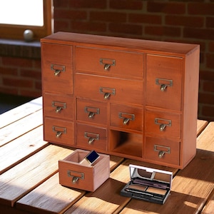 Rustic 12-Drawer Wooden Desktop Cabinet – Vintage Organizer with Handles