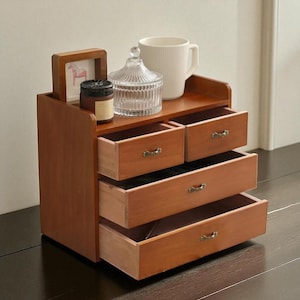 Rustic Wooden Countertop Organizer – Vintage Storage Drawer Box for DIY Crafts, Office Supplies & Jewelry