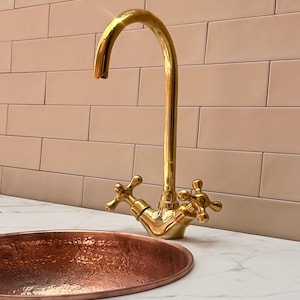 Unlacquered brass bathroom faucet,sink faucet.Gold antique faucet.kitchen faucet.vanity faucet.handmade faucet.Vessel Sink Faucet
