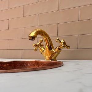 Unlacquered brass bathroom faucet, Single hole design,Vintage style.ouble handle faucet.Vanity faucet.bathroom sink faucet.