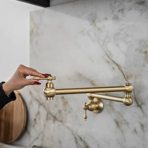 Unlacquered Brass Pot Filler – Solid Brass Kitchen Faucet.Wall Mount Stove Pot Filler.Vintage Brass Kitchen Tap.Folding Pot Filler Faucet