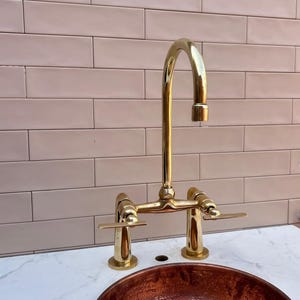 Solid Brass Kitchen Faucet: Deck Mount, Polished Gold Finish