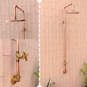 Handcrafted Solid Copper Outdoor Shower: 8&quot; Rainfall Head, Unlacquered Brass