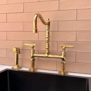 Solid Brass Bridge Kitchen Faucet: Antique Style with Optional Sprayer