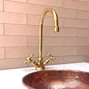 Unlacquered Brass Single Hole Faucet: Swivel Spout Kitchen & Bar Sink