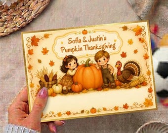 Fijne Thanksgiving pompoenen wenskaart, Thanksgiving kaart, bewerkbare Canva-sjabloon