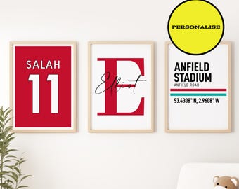 3er-Set Personalisierte Fußballbündeer Fußball-Kunstdrucke | Benutzerdefinierte Fußball Geschenke | Kinderzimmer | Fußball Fan Geschenk | A5-A4-A3