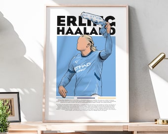 Erling Haaland Print | Football Wall Art | Manchester Football Print | Games Room Man Cave Bedroom Home Decor Sports Bar | Football Gift