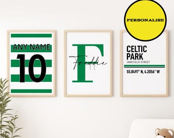 3er Set Personalisierte Fußball Keltisch | Benutzerdefinierte Fußball Geschenke | Kinderzimmer | Fußball Fan Geschenk | A5-A4-A3