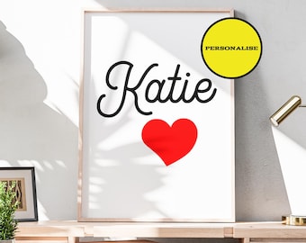 Personalise Family Heart Print | Custom Personalised Childs Name | Love Heart | Girls Bedroom Living Room Baby Childs Name | A5 A4 A3