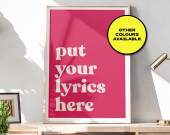 Custom Music Lyrics Print | Music Wall Art | Personalised Quote Print | Music Lover | Office Bedroom Living Room Wall Home Decor | A5 A4 A3