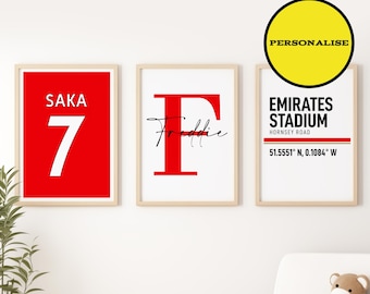 3er-Set Personalisierter Fußball-Druck von Paris | Benutzerdefinierte Fußball Geschenke | Kinderzimmer | Fußball Fan Geschenk | A5-A4-A3