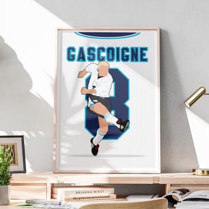 Plakat Paula Gazzy Gascoigne&#39;a | Grafika ścienna z piłką nożną | Wydruk z motywem piłkarskim Anglii | Pokój gier Jaskinia mężczyzny Sypialnia Salon Wystrój domu Bar sportowy | A5 A4 A3