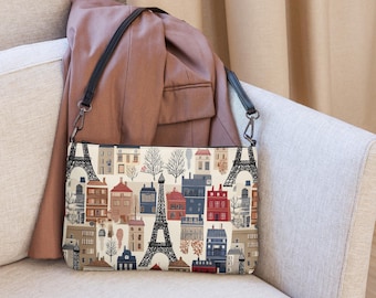 Parisian Chic Purse | French Eiffel Tower Handbag | Elegant Paris Pattern Shoulder Bag
