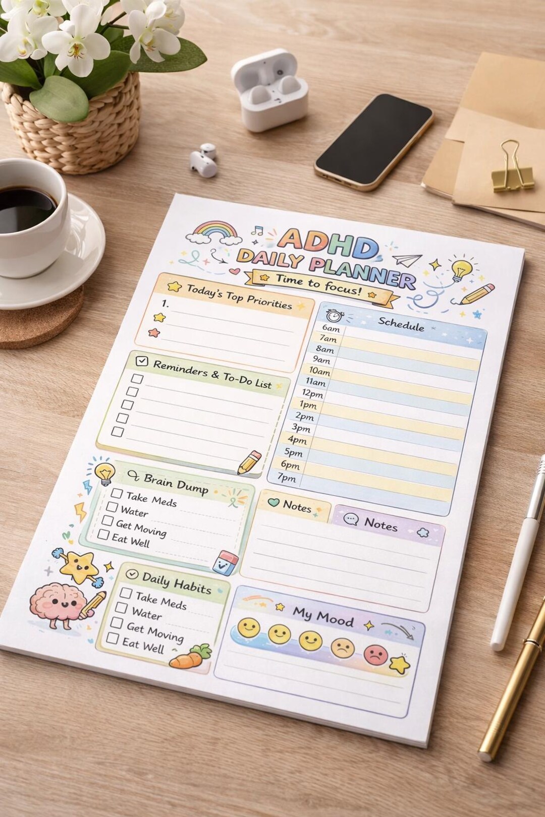 ADHD Daily Planner Printable | Neurodivergent Planner PDF | Cute Focus ...