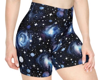 Pantalones cortos de ciclista con estampado de galaxia y nebulosa espacial / Patrón de estrellas cósmicas