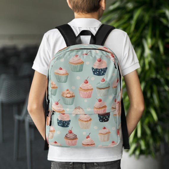 Pastel Cupcake Laptop Backpack: Waterproof School Travel Bag 