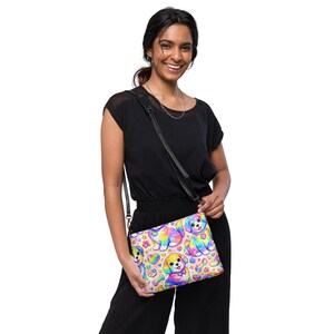 Lisa Frank Inspired Puppy Rainbow Crossbody Bag | Y2K 90s Nostalgic Shoulder Purse | Trendy Women’s Adjustable Strap Rainbow Puppy Handbag