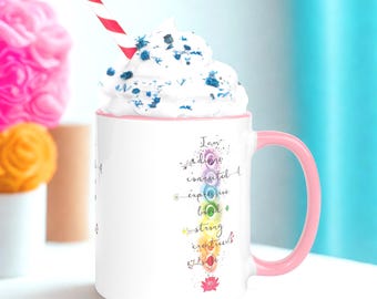Chakra Mug with Affirmations: Spiritual Coffee Cup, Positive Energy Gift