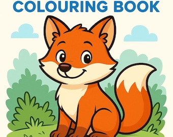 May include: A children's coloring book cover with a cartoon fox. The title reads "WOODLAND ANIMALS COLOURING BOOK" in brown and blue text. Below, it says "KIDS EDITION VOL. 1". The fox is orange and white, with a green background.
