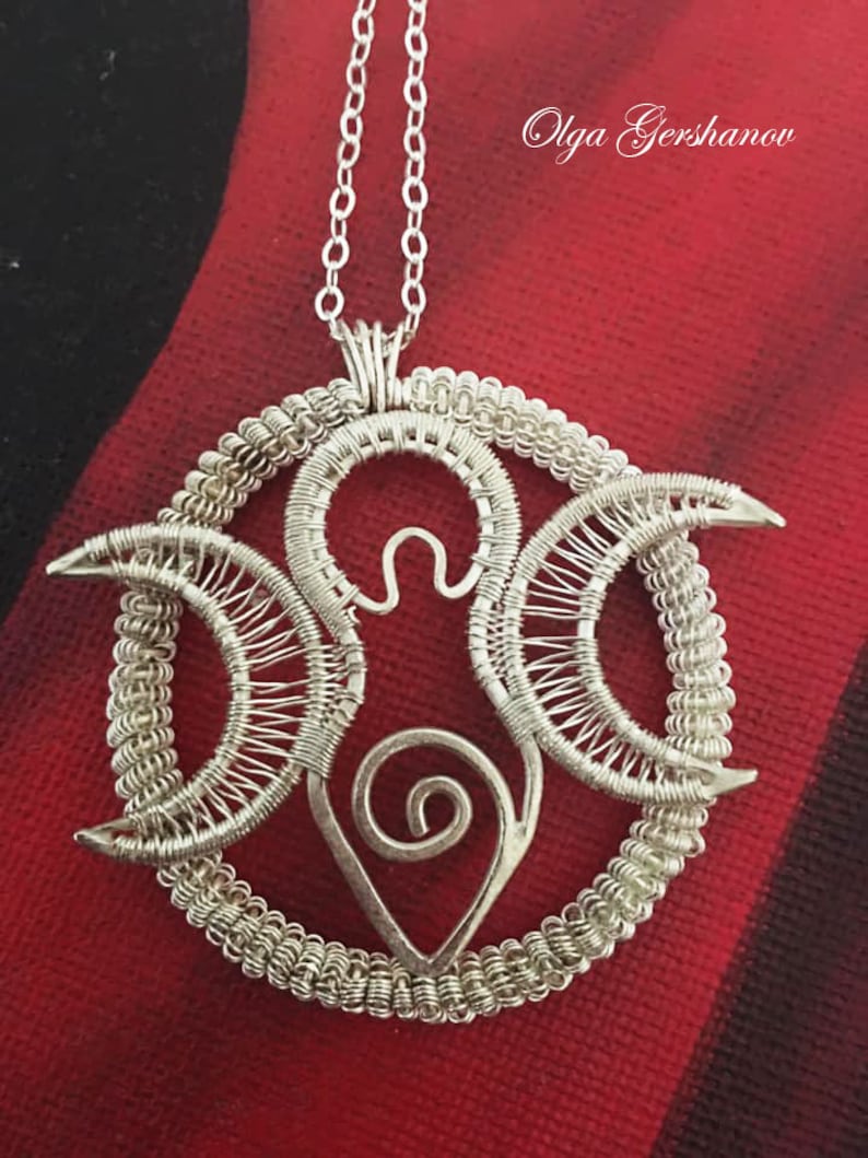 wiccan amulet triune goddess necklace moon phase necklace lunar cycle pendant Pagan Jewelry Sterling Silver Wiccan triple moon necklace