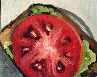 Avocado Toast with Tomato, Original oil on canvas painting