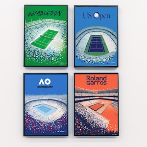 Tennis Print Set of 4 – Grand Slams - Modern Tennis Wall Art – Wimbledon, Roland Garros, US Open, Australian Open – Trendy Tennis Prints
