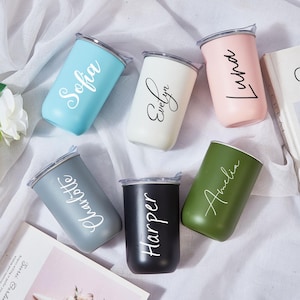 Personalized Stainless Steel Tumblers, Bridesmaid Gifts, Custom Insulated Travel Mugs, Custom Wine Tumbler with Lid, Coffee Cup For Her