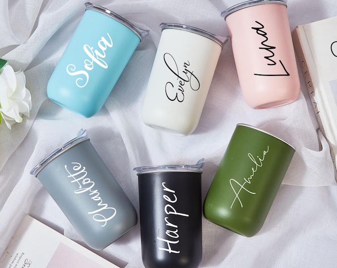 Personalized Stainless Steel Tumblers, Bridesmaid Gifts, Custom Insulated Travel Mugs, Custom Wine Tumbler with Lid, Coffee Cup For Her