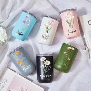 Personalized Stainless Steel Tumblers with Lid, Bridesmaid Gifts, Custom Insulated Travel Mugs, Unique Customizable Gifts for Any Occasion