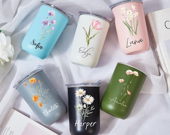 Personalisierte Edelstahlbecher mit Deckel, Brautjungferngeschenke, kundenspezifische Thermobecher, einzigartige anpassbare Geschenke für jeden Anlass