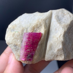 Dark Pink Ruby Crystal On Matrix Specimen From Afghanistan